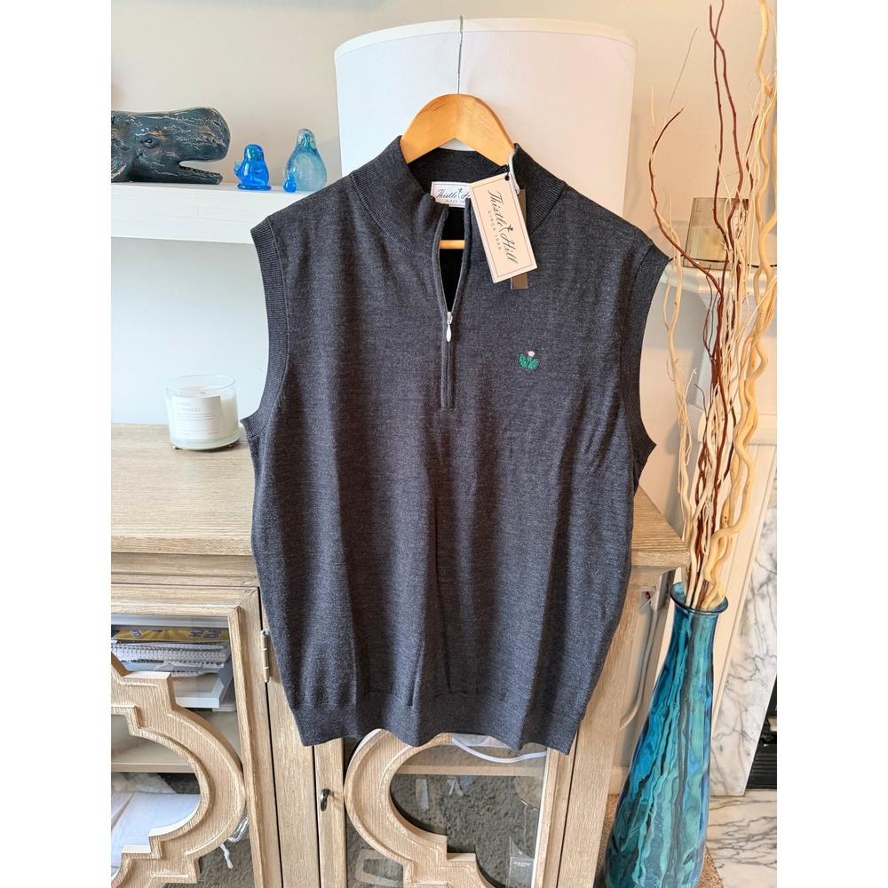 NWT Thistle Hill Quarter Zip Sweater Vest Mens‎ Charcoal Grey Large